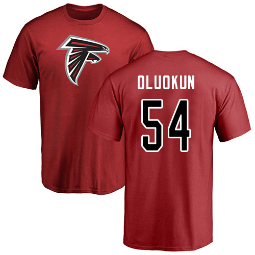 Atlanta Falcons Men Red Foye Oluokun Name And Number Logo NFL Football #54 T Shirt->nfl t-shirts->Sports Accessory